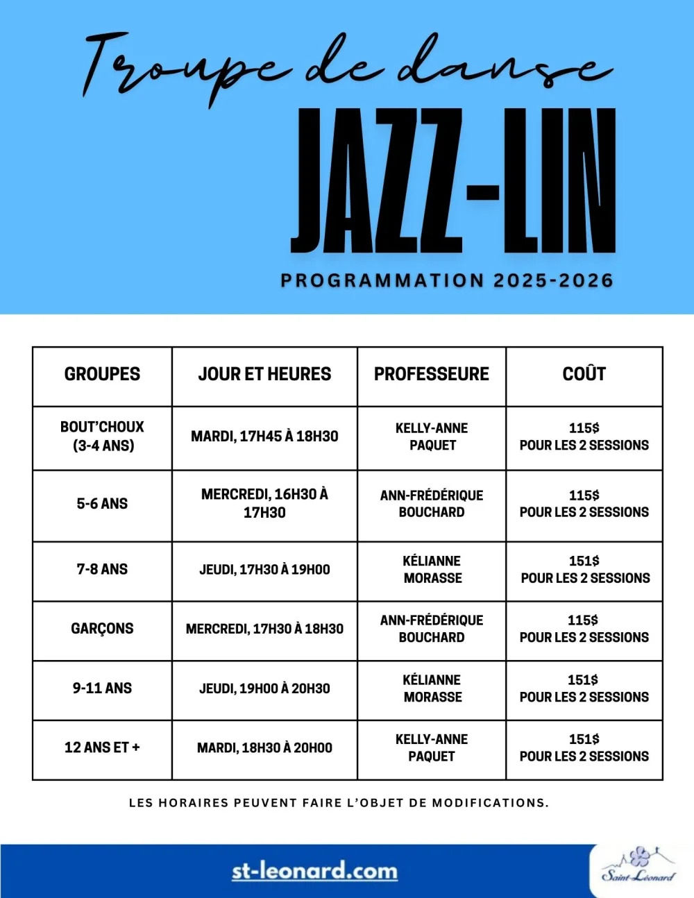 Horaire cours Ballet Jazz v2