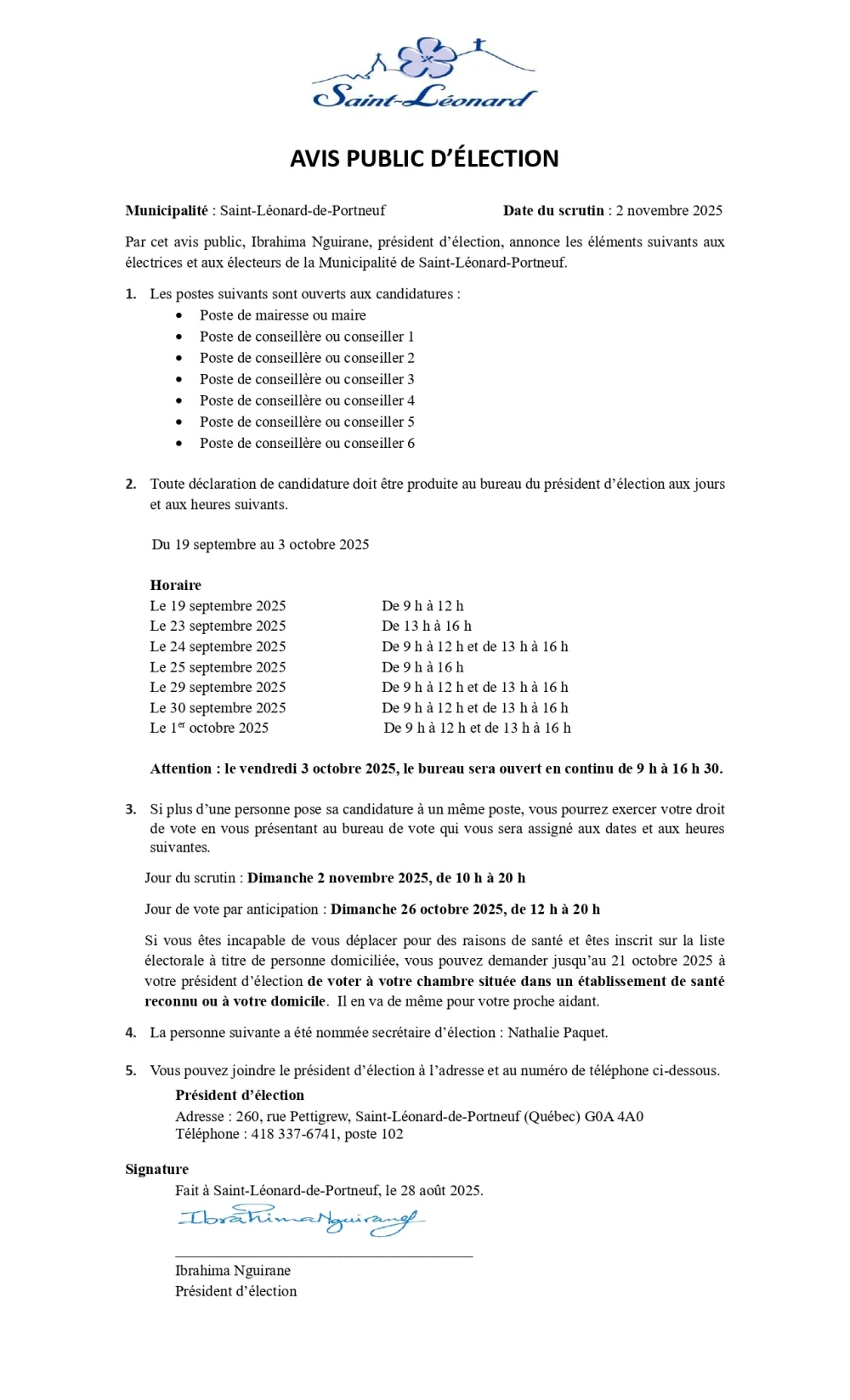 AVIS PUBLIC DELECTION 2025