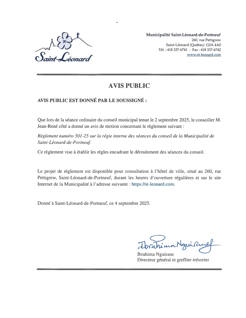 Avis public 04 09 2025